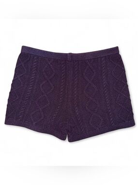 Purple Knit Mini Micro Shorts High Waisted Hot Pants
